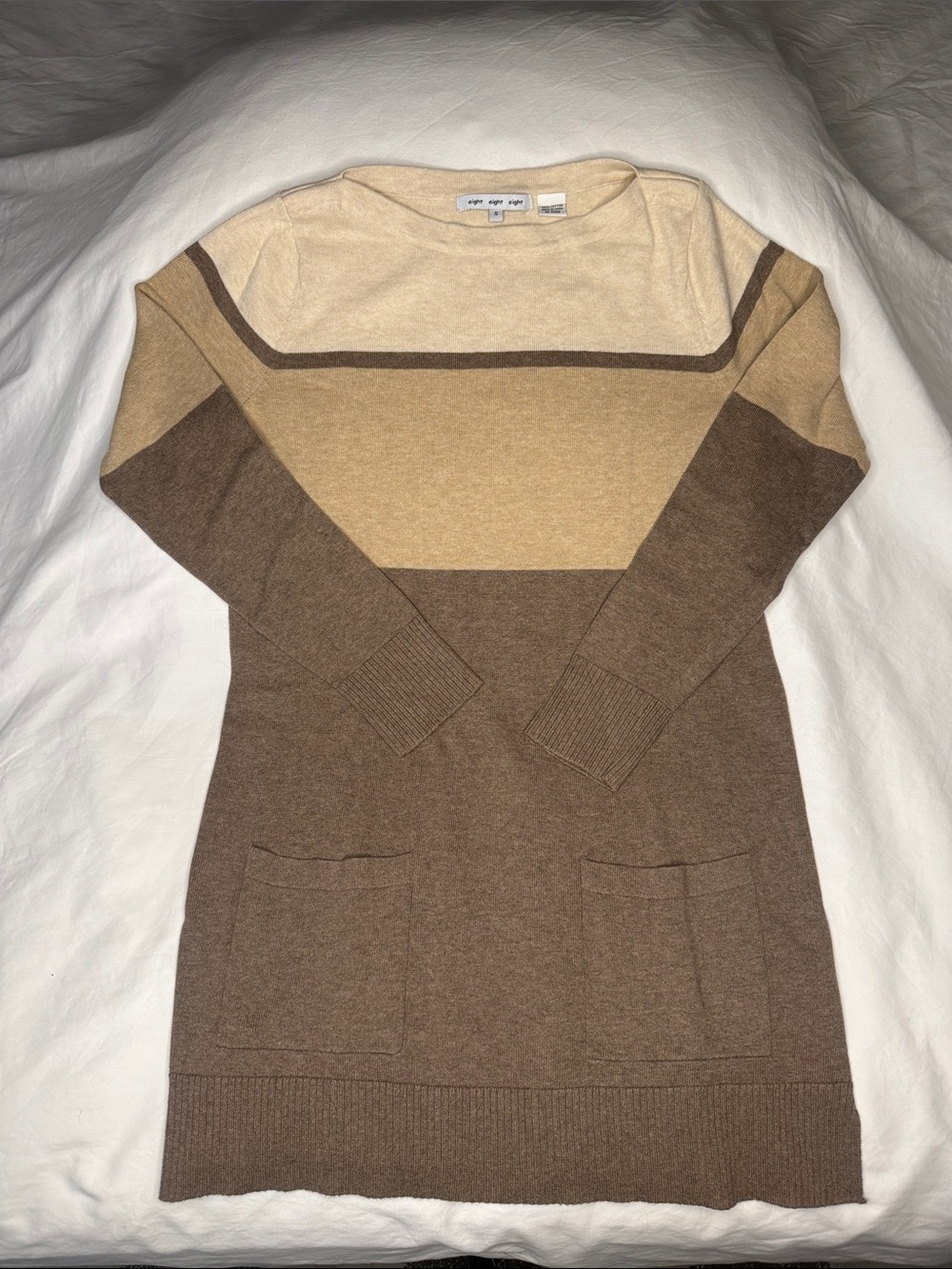 eight eight eight Tan and Brown Colorblock Crewneck Sweater Dress